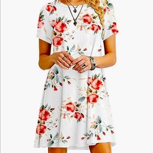 Simple Rose White T-Shirt Loose Dress